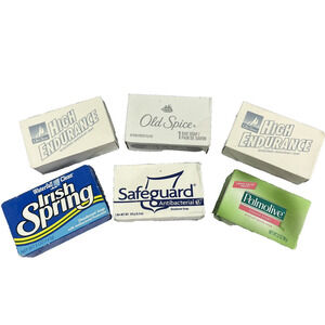 Vintage 6pc Lot Bath Soap Bars Old Spice Irish Spring Safeguard Palmolive w/ Box
